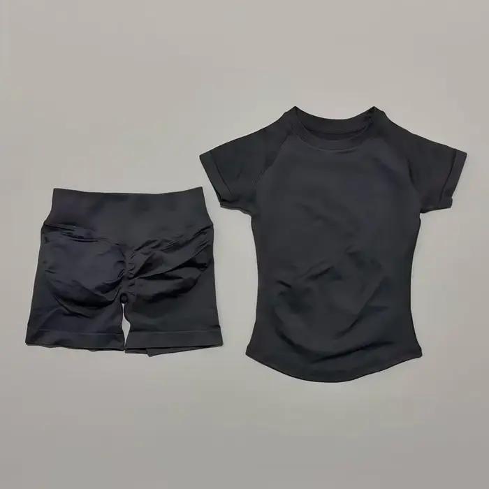 Ensemble de sport 2 pièces HISTELLO Df couleur unie, tenue de yoga sans couture à manches courtes po
