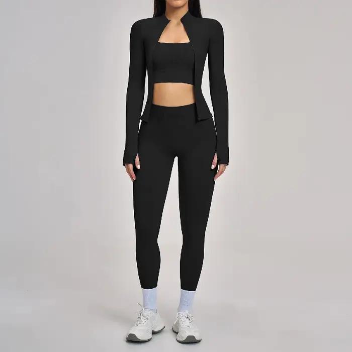 Ensemble de 3 pièces de vêtements de sport pour femmes, ensembles de survêtements de yoga sans coutu