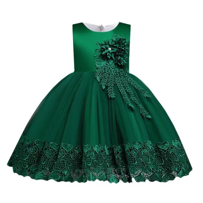 Robe d'été en dentelle pour filles, tenue de soirée à fleurs appliquées, Costume pour enfants de 2 à