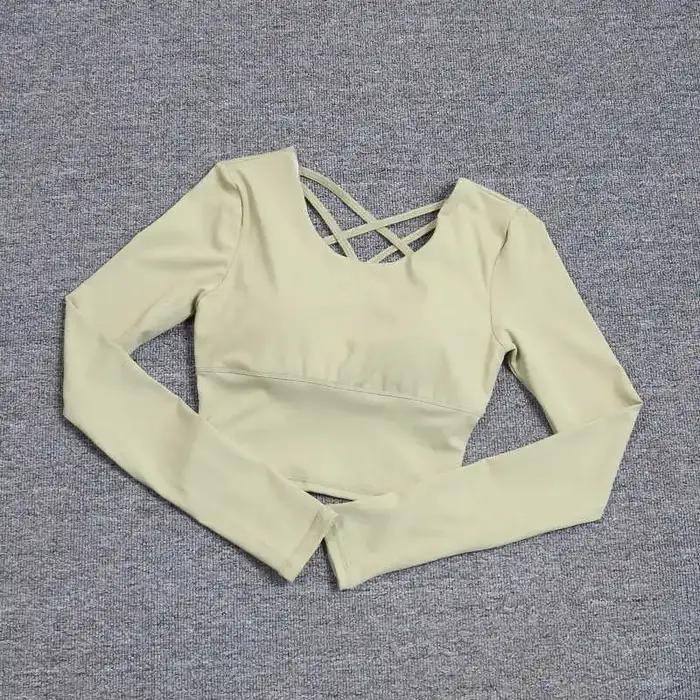 Haut yoga femme manches longues soutien-gorge intégré - Combinaison fitness séchage rapide pour entraînement pilates