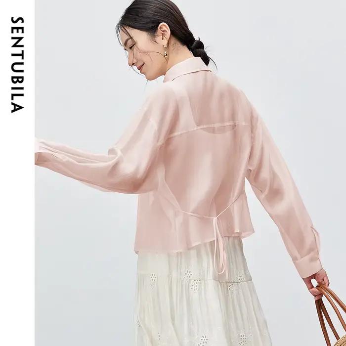 Chemisier femme SENTUBILA en Lyocell, collection Printemps-Été 2026, col à revers, manches longues,