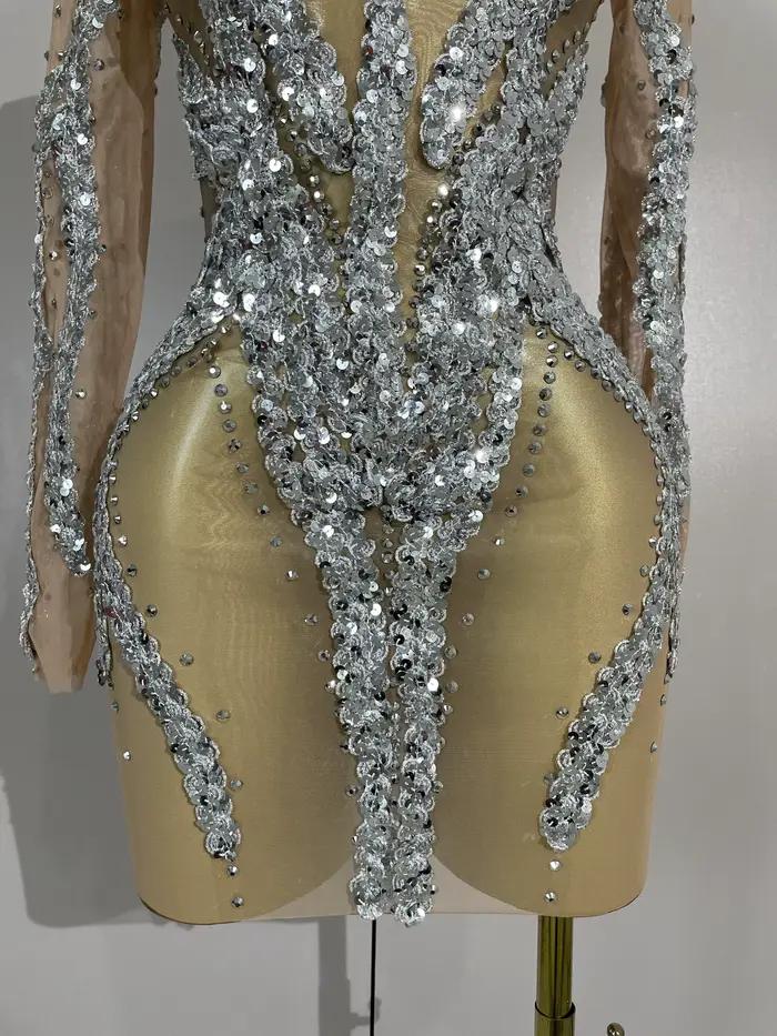 STOCK strass scintillants Sexy maille transparente Mini robe réveillon fête d'anniversaire danse dis