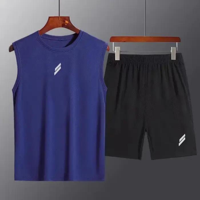 Combinaison de sport en maille pour hommes, gilet à séchage rapide + objectifs pour hommes, ensemble