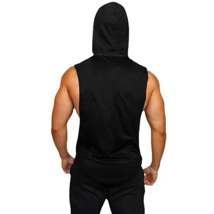 T-shirt ample sans manches capuche homme coton respirant musculation fitness été