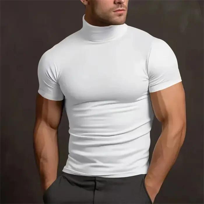 Chemise mode homme été 2024 - col roulé serré - manches courtes - couleur unie - T-shirt bascule
