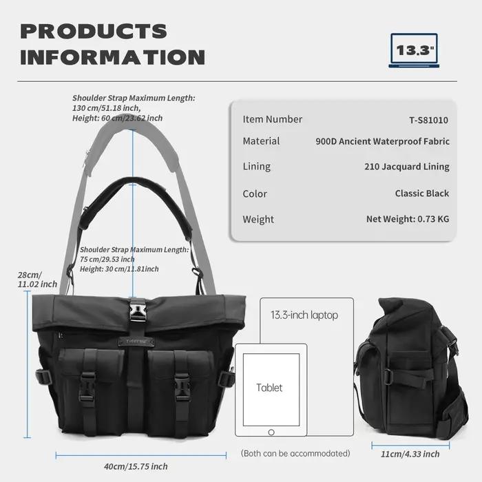 Tigernu mode sacs à bandoulière pour hommes sacs à bandoulière mâle sacs extensibles 13.3 pouces poc
