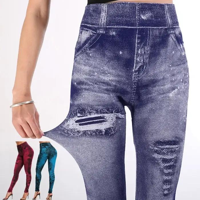 Femmes Imitation jean Leggings extensibles mode Sexy mince Push Up dame Leggings de gymnastique casu