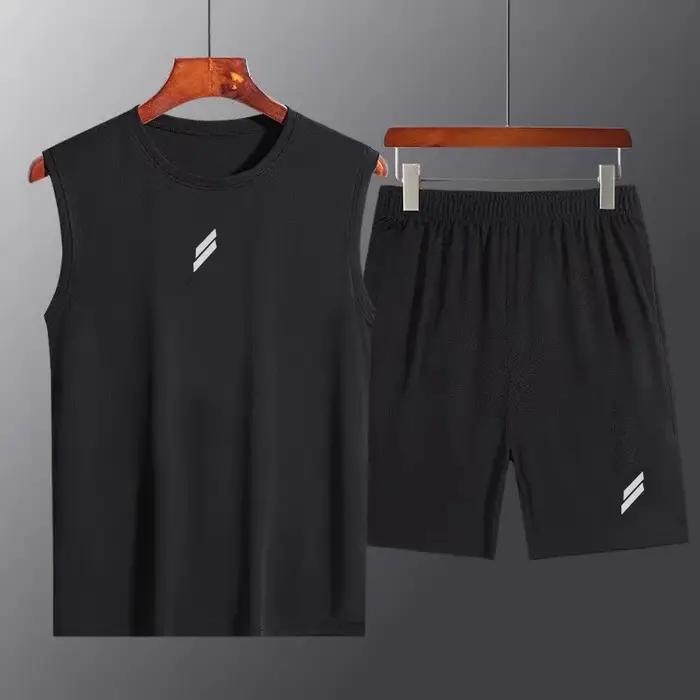 NOUVEAU Sport hommes été mince séchage rapide gilet + short homme ensemble fitness course costume de