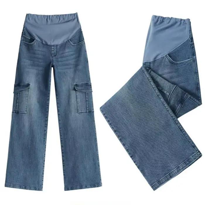 2025 maternité vintage lavé denim jean pour femmes enceintes vêtements taille élastique ventre panta