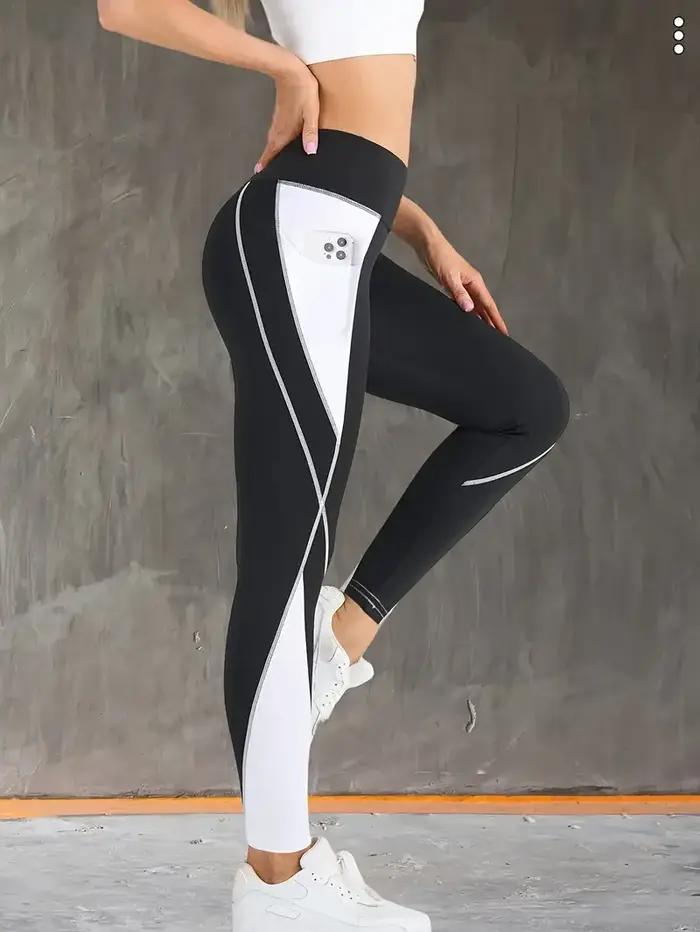 Pantalon de Yoga avec poches latérales, Patchwork de couleurs contrastées, taille haute, contrôle du