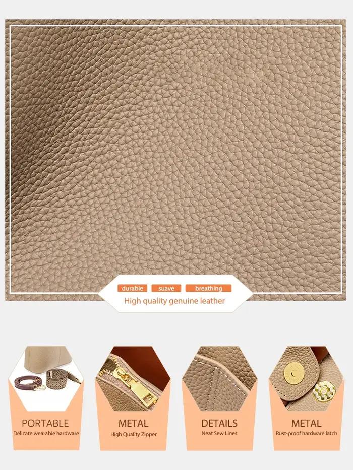 Sac seau polyvalent en cuir véritable Zency pour femme, sac à main, sac fourre-tout en cuir
