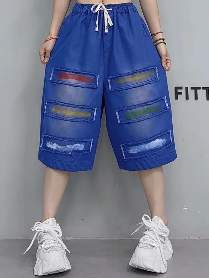 AmaxluluE été mode blanc Denim Shorts femmes ample Vintage jean dames décontracté Patchwork Pantalon
