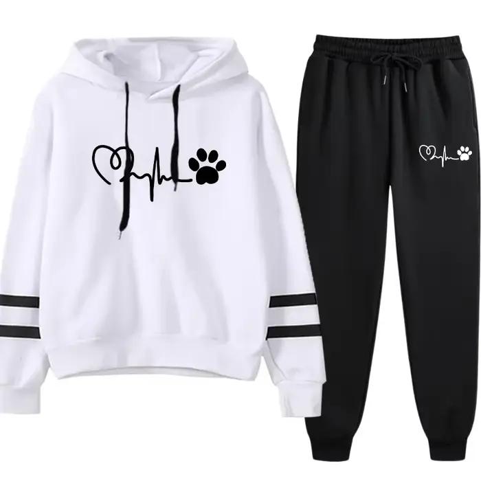 Survêtement pour femme à capuche et pantalon, confortable, mode, pour jogging, activités extérieures et quotidiennes