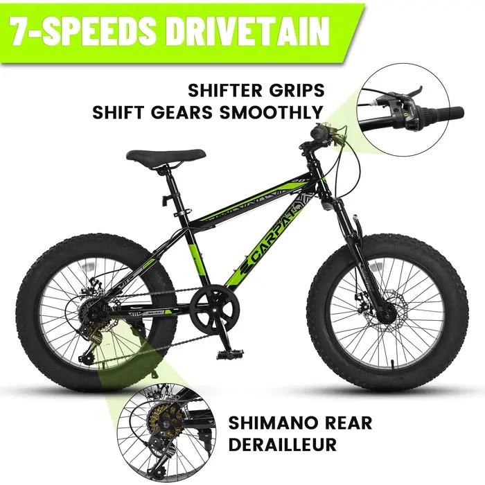 Ecarpat Vélo pour enfants à pneus 20 x 4,0 pouces, VTT à pneus larges, 7 vitesses pour garçons et fi