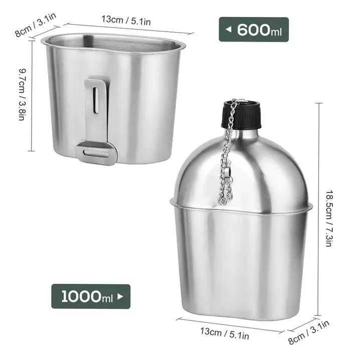 Ensemble de Gobelets de Cantine Militaire en Acier Inoxydable avec Juste, Bouteille de Bouilloire po