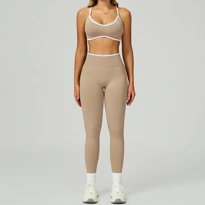 Ensemble de yoga 2 pièces sans couture pour femme, tenue de sport sexy à manches longues et crop top