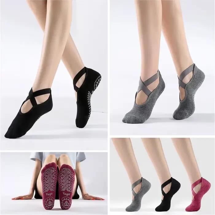 3 paires de chaussettes de Yoga pour femmes, chaussettes de Ballet antidérapantes en Silicone, Pilat