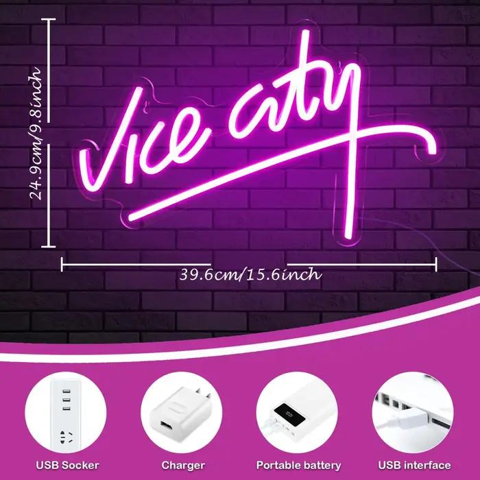Enseigne au néon Vice City pour décoration murale, néon LED USB, chambre à coucher, chambre d'enfant