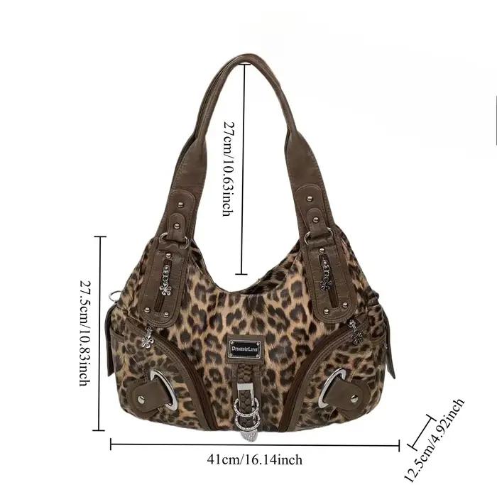 Y2K vintage hot girl personnalité sac à bandoulière imprimé léopard avec plusieurs compartiments, sa