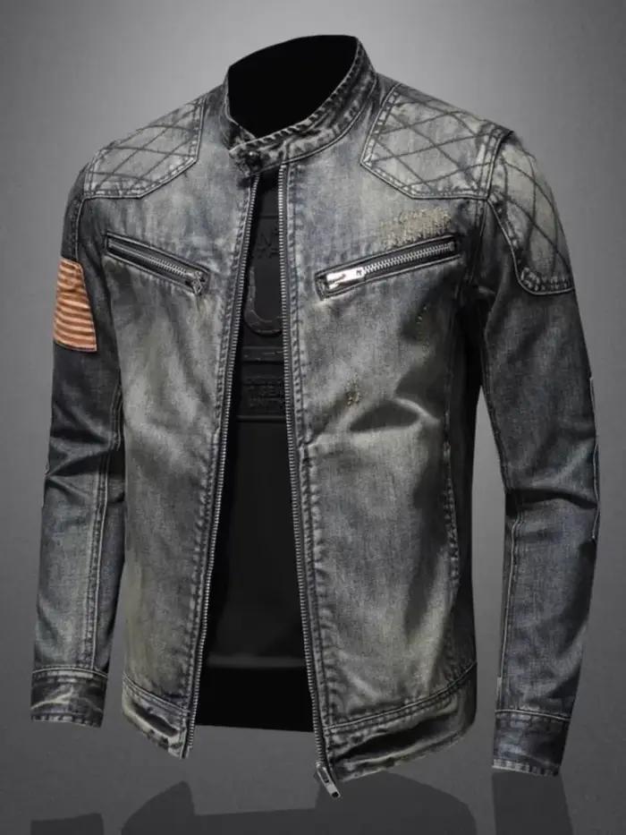Veste en jean à glissière pour hommes, vêtements de motard à la mode, mode rétro décontractée, équit