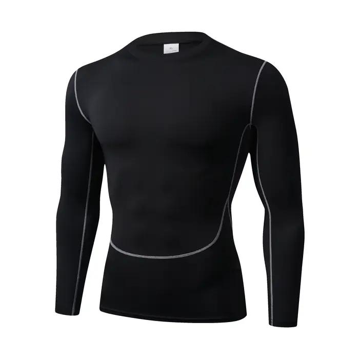 T-shirt de sport à manches longues pour hommes, coupe ajustée, absorbant la sueur, respirant, combin