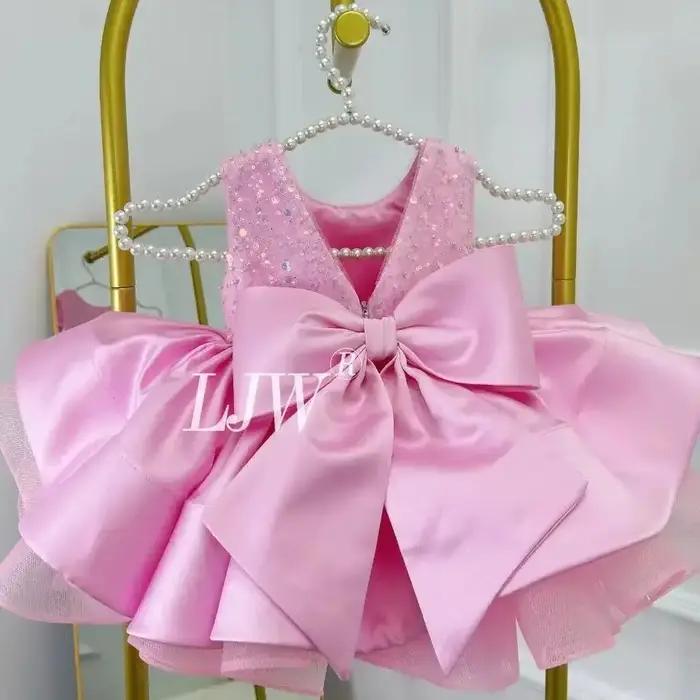 Col en v rose paillettes fleur fille robe de mariée bébé premier robe de noël élégant fête d'anniver