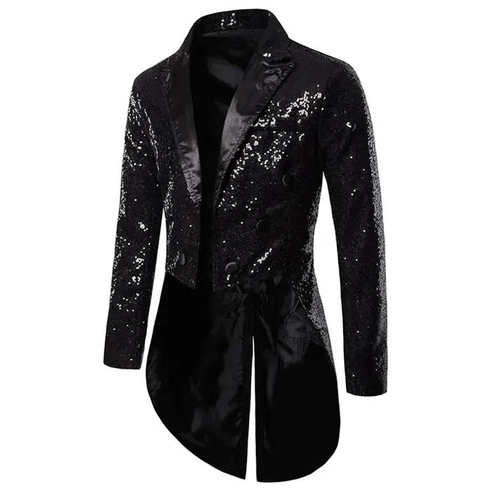 Manteau de luxe à paillettes brillantes pour hommes, Costume de cirque à revers, tenue de smoking po