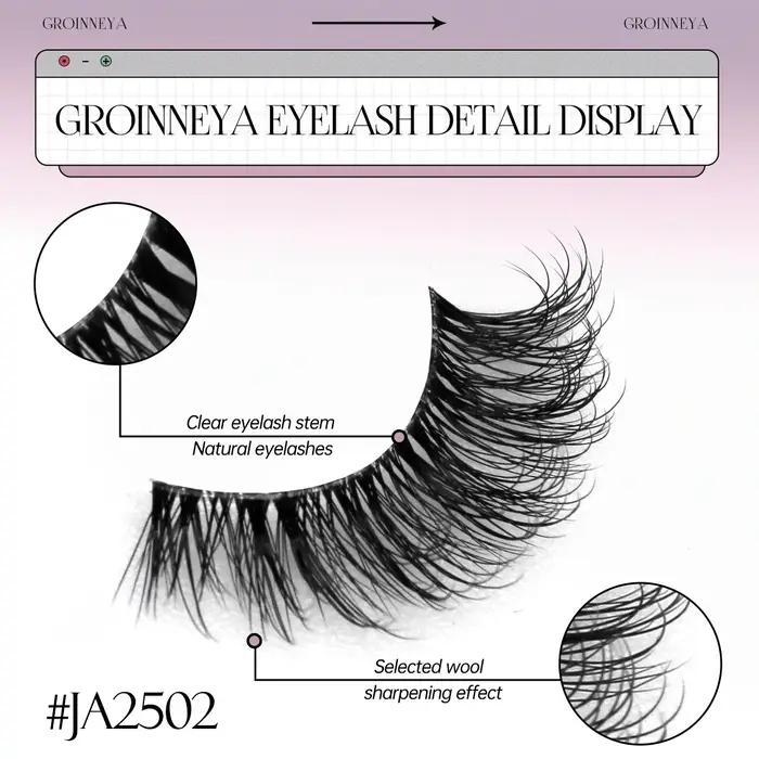 GROINNEYA demi cils doux naturel oeil de chat cils aspect naturel bande invisible cils demi faux cil