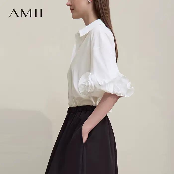 Chemisier Amii en coton pour femme, nouvelle collection été 2026, col à revers, épaules tombantes, c