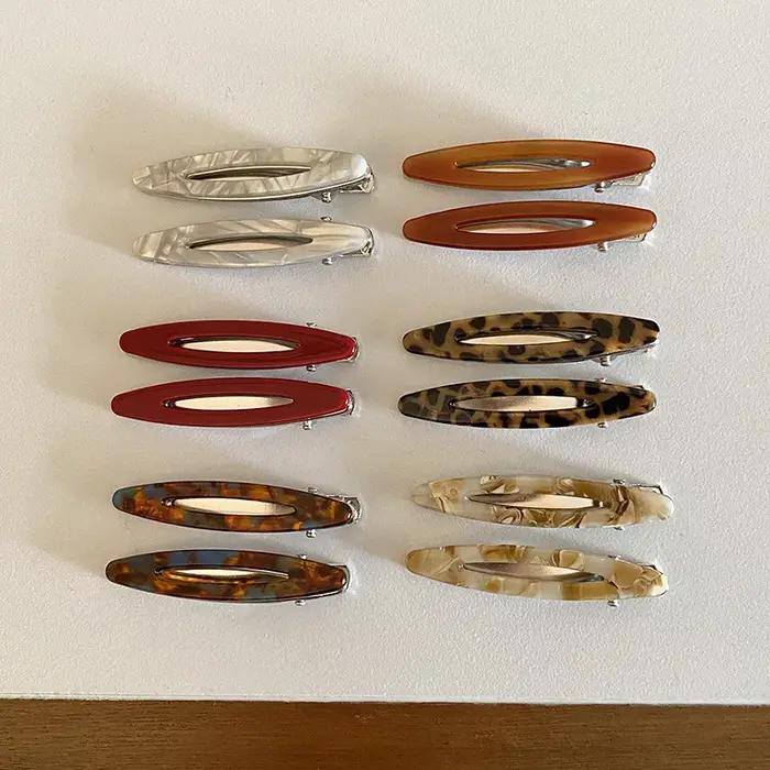 Pinces à cheveux en acétate, Barrettes géométriques ovales creuses, épingles latérales, épingle à ch