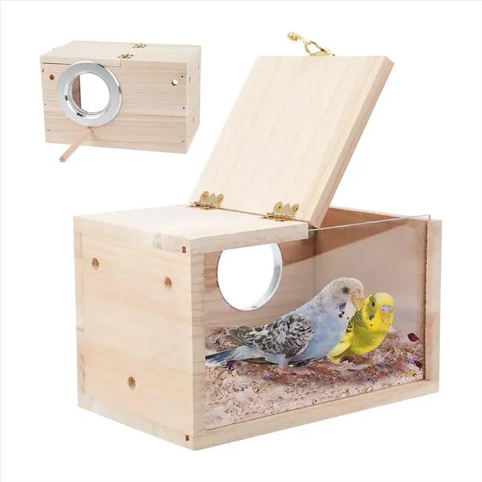 Boîte de nidification transparente pour perruche, nichoir en bois, perroquet, calopsitte, inséparabl