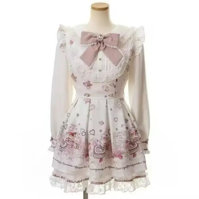 Ensemble robe japonaise Kawaii avec nœud en strass pour femme, style Lolita doux et mignon, chemise