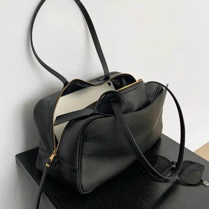 Sac d'oreiller en cuir véritable pour femmes, version haute, sac de bowling en cuir de vache à premi