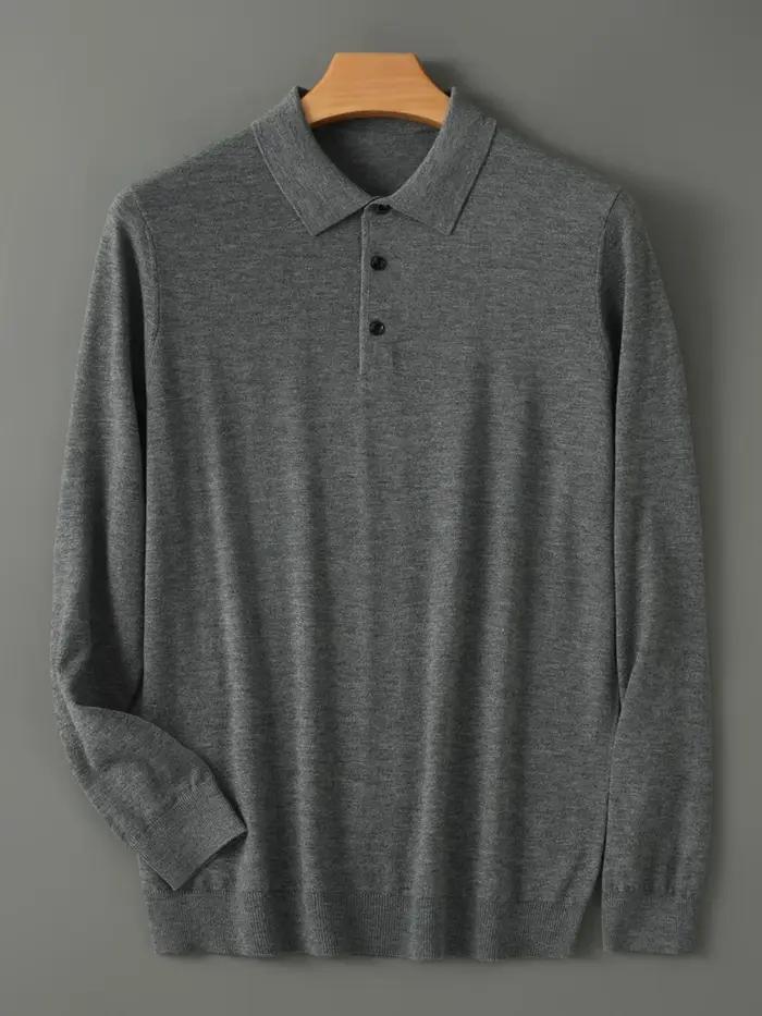 Printemps automne hommes chemise mérinos peigné laine tricoté pull à manches longues col Polo vêteme