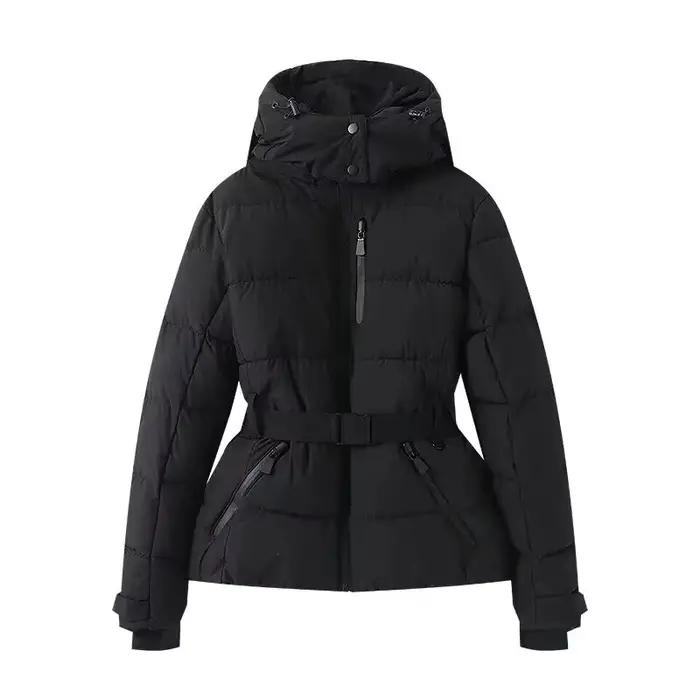 Manteaux Parkas de Sport rembourrés à capuche pour femmes, taille haute, avec ceinture, élégants, ép