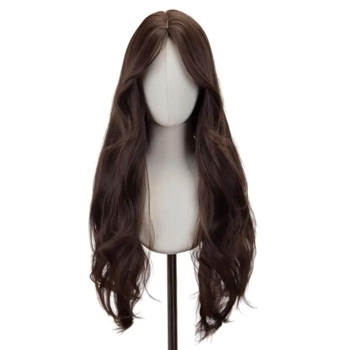 Perruque synthétique avec raie centrale sans frange, brun foncé, usage quotidien, cheveux naturels,
