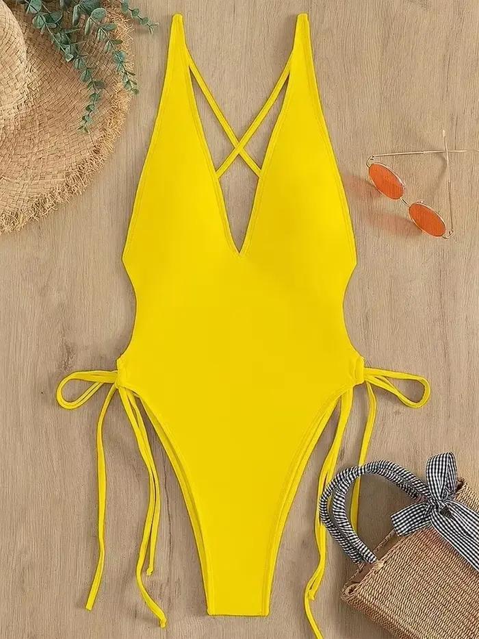 Solide à lacets maillot de bain femme Sexy une pièce maillot de bain maillots de bain pour femmes Pu