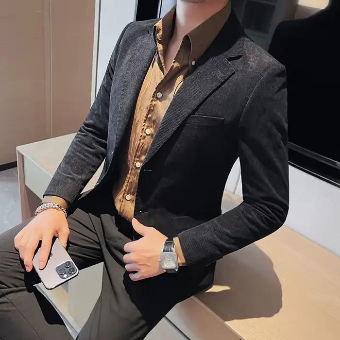 Veste en velours côtelé assortie pour hommes, petite veste trempée, mince, mode décontractée, beau,