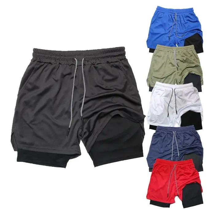 Short de Fitness Double couche pour hommes, short de sport 2 en 1, séchage rapide, entraînement, Jog