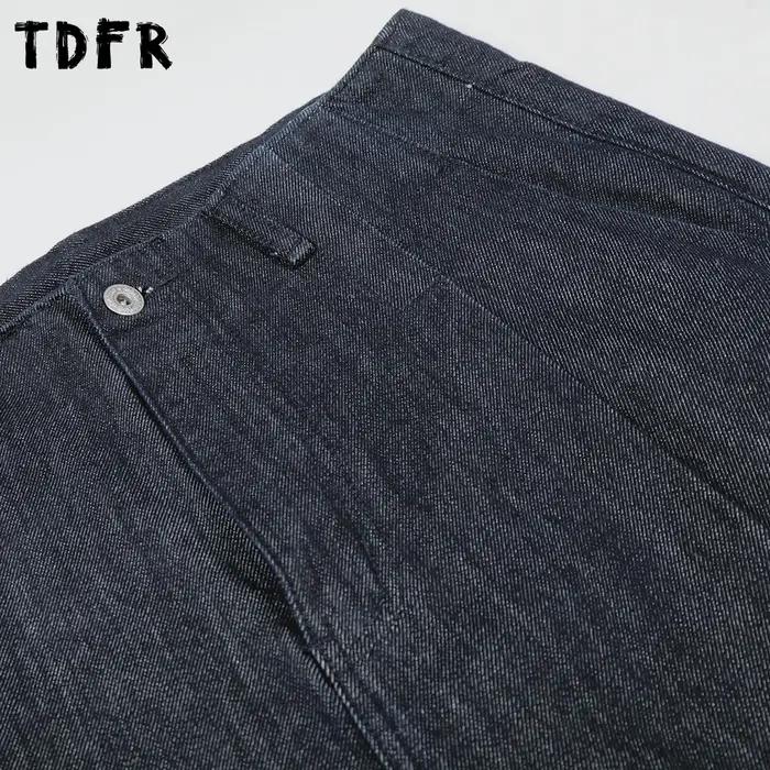 Rétro Simple jean hommes plissé décontracté lavé en détresse Baggy jambe large bleu Denim pantalon h