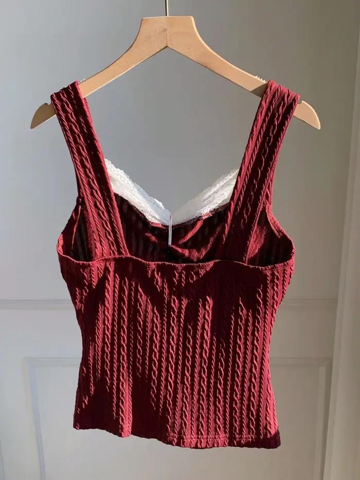 Nouveau débardeur femme Y2K tendance été avec dentelle et nœud décoratif, style pur et séduisant
