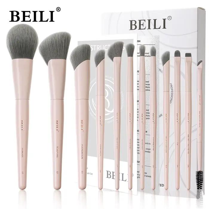 BEILI – ensemble de pinceaux de maquillage professionnels végétaliens, 12 pièces, maïs, bambou, soie