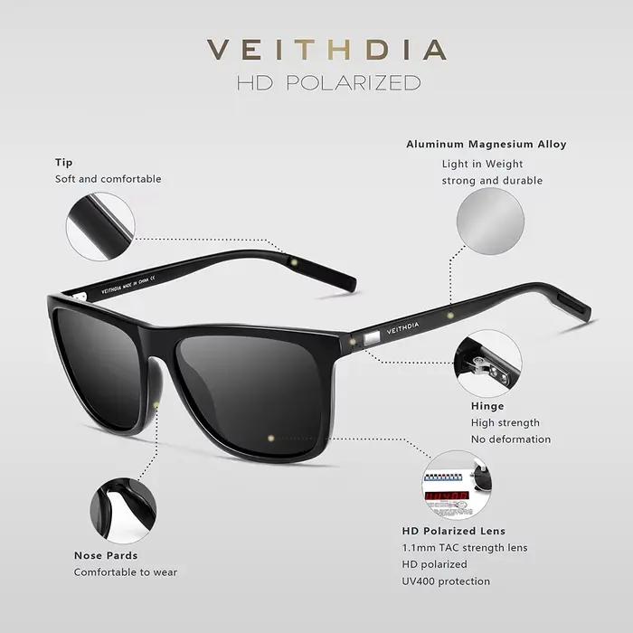 VEITHDIA marque lunettes de soleil unisexe rétro aluminium + TR90 lunettes de soleil polarisées lent