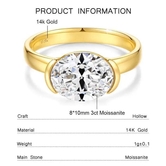 Bague Moissanite certifiée en or 14K pour femmes, diamant créé en laboratoire, fiançailles, mariage,