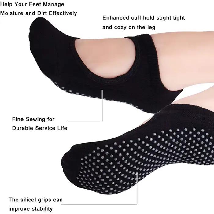 Chaussettes Pilates antidérapantes dos nu en coton pour femmes - Yoga, Ballet, Salle de sport