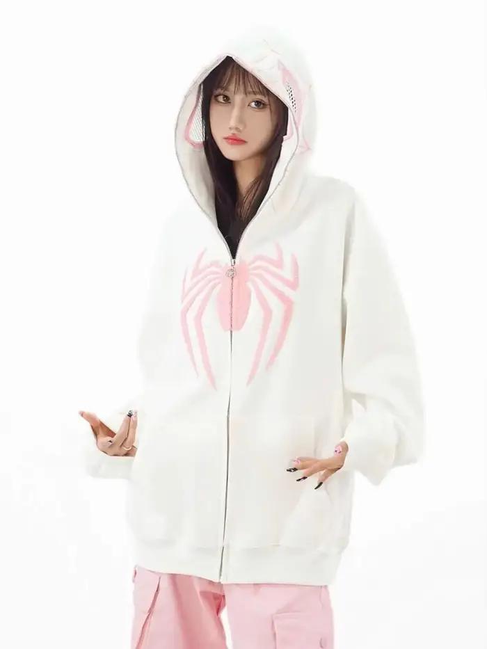 Sweat-shirt à capuche surdimensionné Y2k Spider pour homme et femme, Streetwear, vestes d'automne et