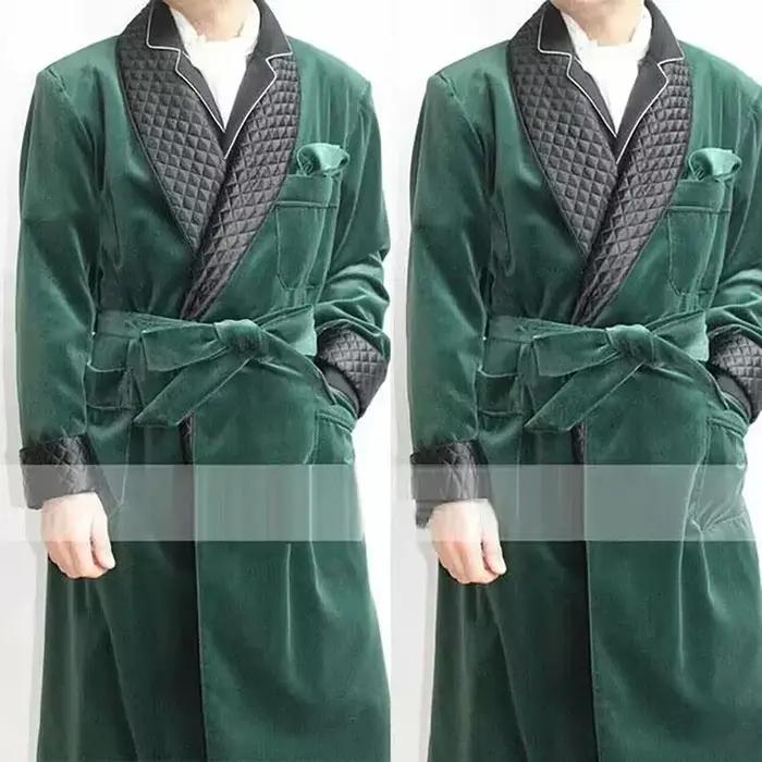 Veste Longue en Velours pour Homme, Châle à Revers, Manteau de Marié de Mariage, Blazer Trempé avec