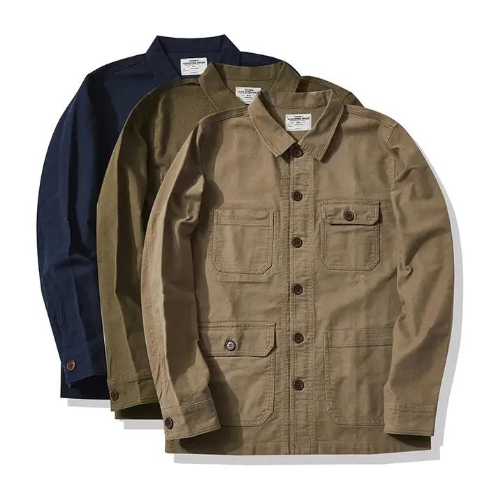 Automne et hiver nouveau OKONKWO Moleskin lourd rétro français vêtements de travail veste Multi sac