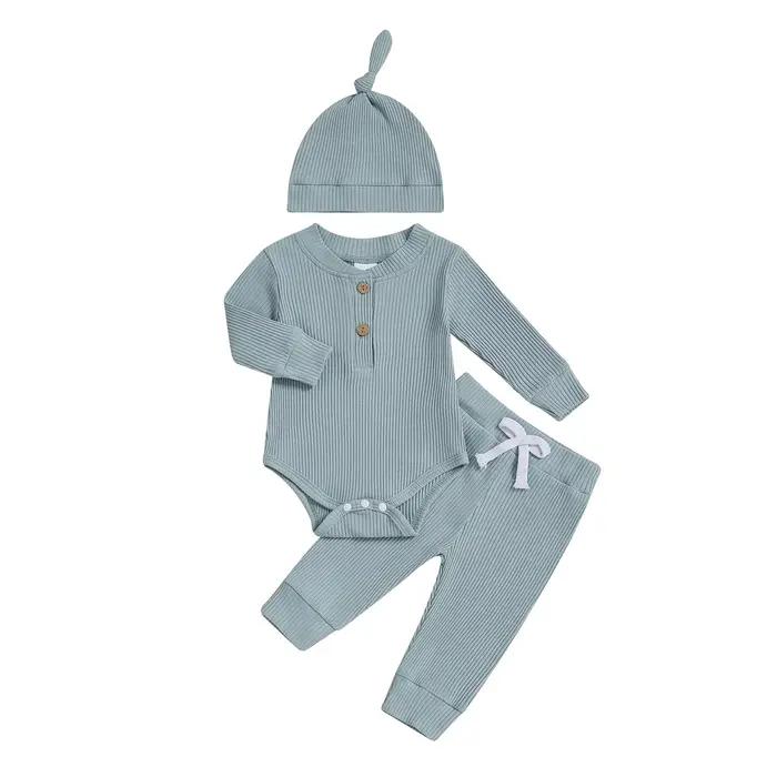 Ensembles de vêtements pour bébé garçon, barboteuse à manches longues, couleur unie, à la mode, avec