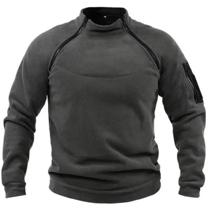 Sweat-shirt polaire pour hommes, chaud et respirant, avec fermeture éclair tactique, col debout, man